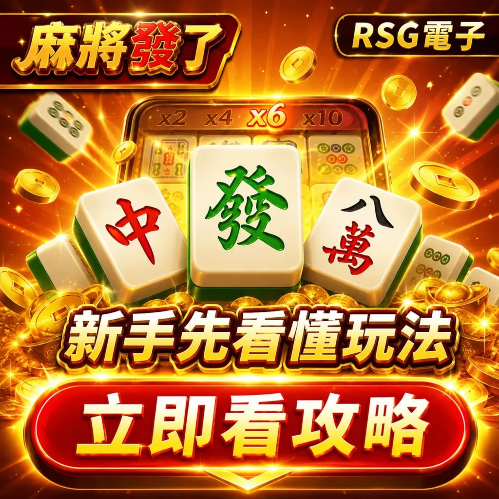 RSG麻將發了1打法新手教學圖，展示中發八萬核心符號、倍率機制與麻將發了1玩法入門重點。